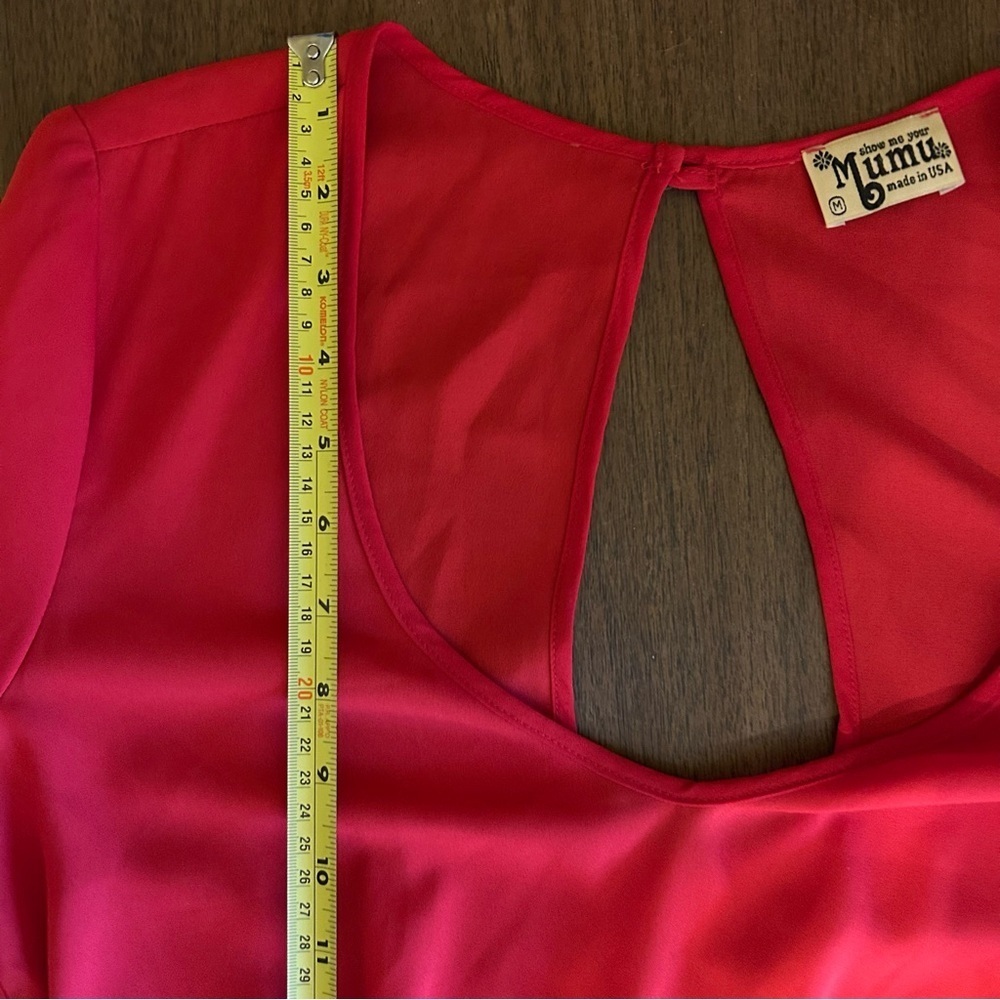 Show Me Your Mumu Women's Size Medium Red Rainey Mini Dress Long Sleeves Cut Out - Picture 13 of 14